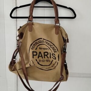 ChicParis Crossbody Textile Bag Tan Convertible Chic Roomy Collegiate Daily Bag